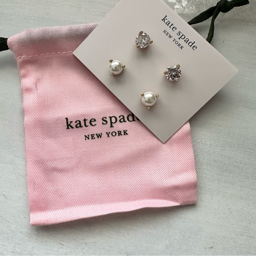 BRAND NEW KATE SPADE EARRINGS SET DIAMONDS AND PEARLS AND GOLD STUDS